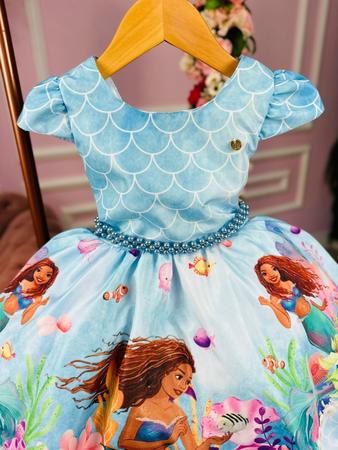 Vestido Ariel Sereia Novo Festa  Roupa Infantil para Menina Nunca
