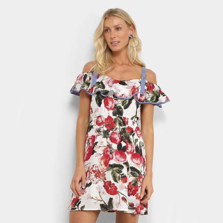 Vestido Angel City Evas Floral Al a Babado Ombro A Ombro
