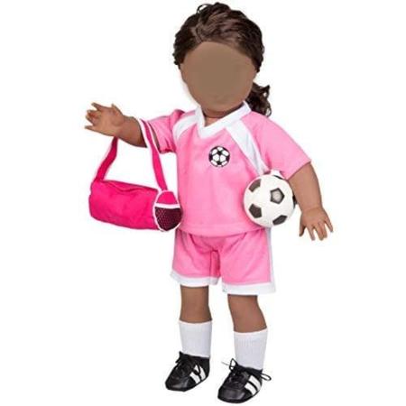 Imagem de Vestido ao longo Dolly Soccer Uniform 6 Pc Premium Handmade Outfit para menina americana, corações afins, Adora, nossa geração e todas as bonecas de 18 polegadas - Conjunto de acessórios de roupas