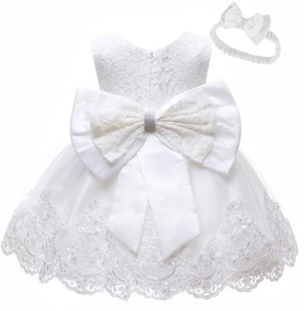 VESTIDO BEBE FESTA PRINCESA REALEZA RENDA ESTRUTURADA BRANCO