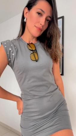 Imagem de Vestido Camiseta Curto Brilho Manga Moda Blogueira