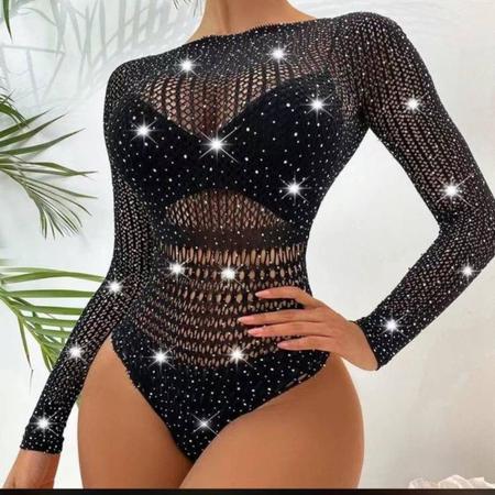 Imagem de Vestido Camisola Sobreposição Arrastão Bodystocking