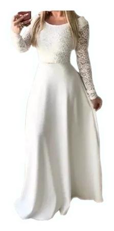 Vestido casamento civil renda longo cheap