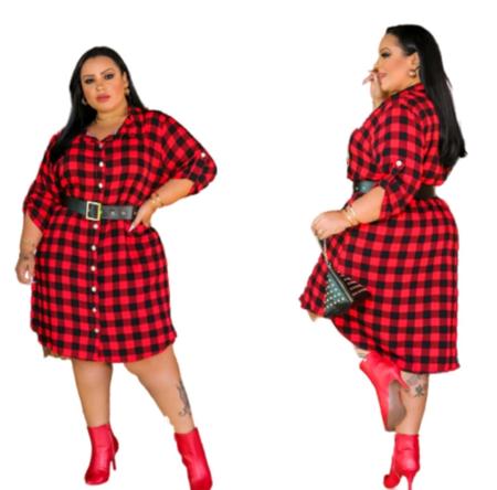 Vestido Chamise Camisa Xadrez Plus Size Flanelada Plus Size - R$ 149,51 em  2023