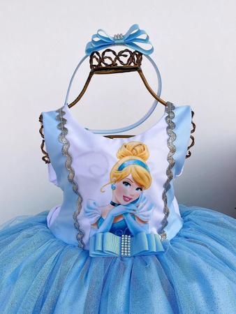 Vestido Cinderela Azul Celeste Infantil Menina Luxo - TEMÁTICOS
