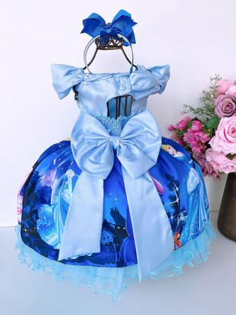 Vestido Infantil Cinderela Princesa Temático Festa Luxo - R$ 78,99