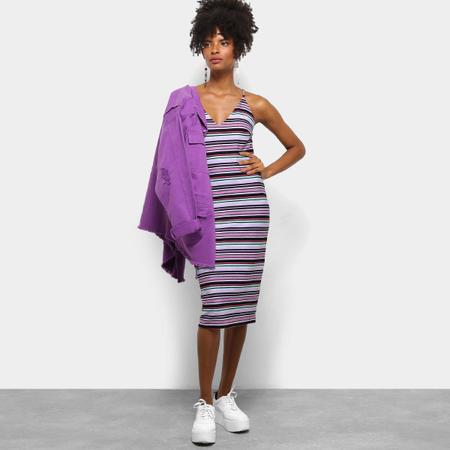 Vestido midi listrado colcci 2025