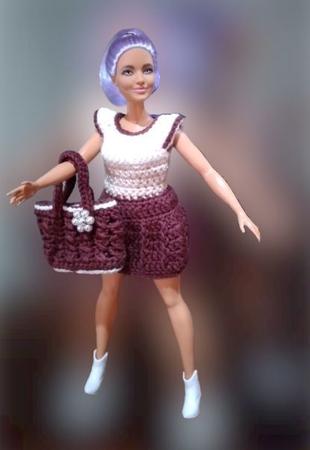 Roupa para boneca Barbie em crochê - conjunto branco e vermelho