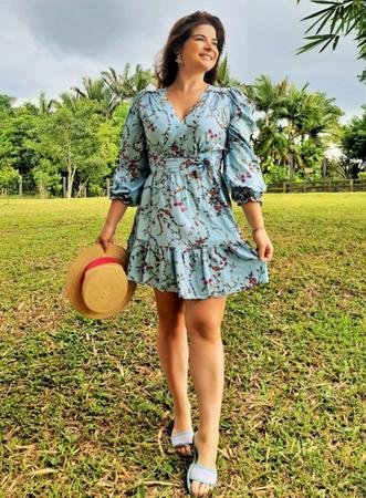 Vestido floral curto manga longa 2025