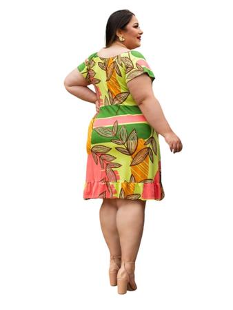 Imagem de Vestido Curto Plus Size Lacinho Drapeado no Decote Estampado