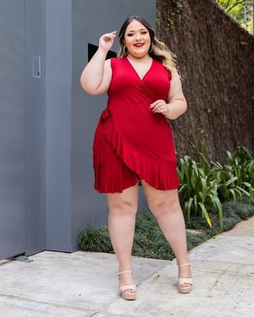 Vestido Curto Regata Saia Transpassada De Babado Plus Size Luh