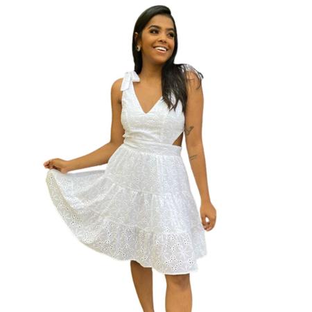 Vestido Curto Rodado Regata Decote V em Laise Olivia Casa Lol