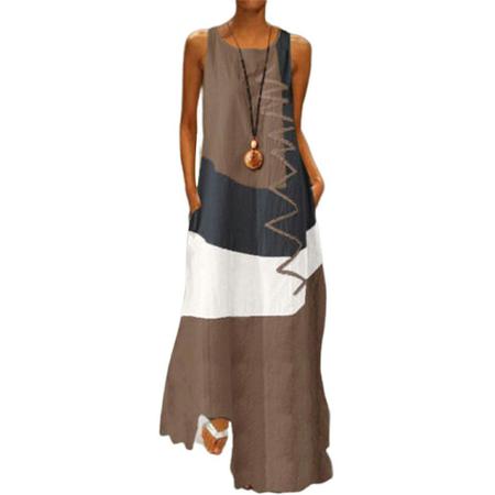 Imagem de Vestido de algodão e linho com gola redonda e bolso para mulheres