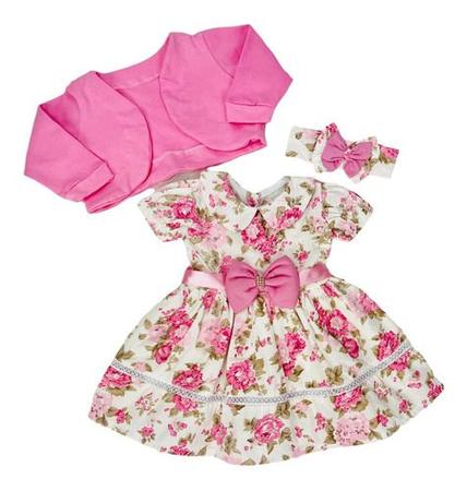 Vestido De Bebe C Bolero E Tiara 100 Algodao Luxo Reborn Mimos da Babih Roupa de Boneca Magazine Luiza