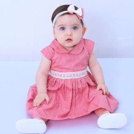 Vestido de Bebê com Tiara 100% Algodão Princesa Vermelho - Mundo