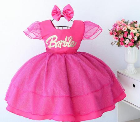 Vestido Festa Infantil Luxo Barbie Rosa Roupa Aniversário