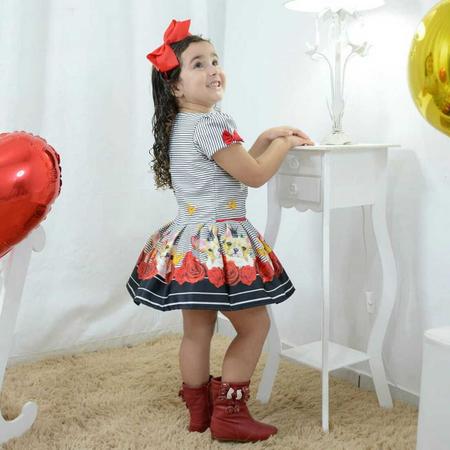 Imagem de Vestido de festa infantil com rosas vermelhas e o Buldogue realeza