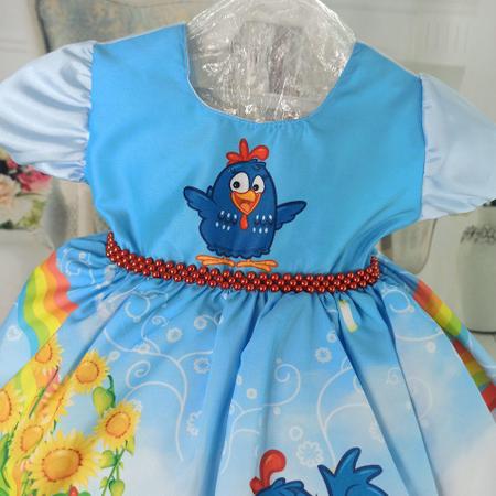 Vestido de Festa Infantil Galinha Pintadinha Azul 1 ano