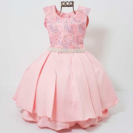 vestido infantil princesa rosa e azul com renda trabalhada