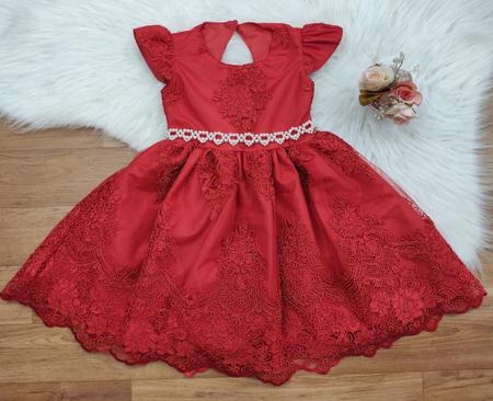 Vestido de Festa Infantil Princesa Realeza Vermelho Luxo - mariê