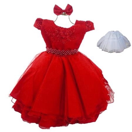 Imagem de Vestido de festa vermelho infantil luxo eventos e festas acompanha saiote anagua 056