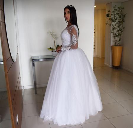 Vestido De Noiva Estilo Princesa Super Luxo Com Cauda Rendado Novidade (54,  Branco)