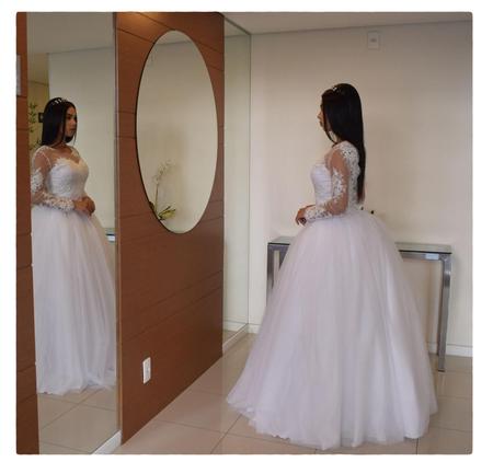 Vestido de Noiva Casamento Estilo Princesa Super Luxo com Cauda Longa  Rendado Vestido de Noiva Princesa Rendado Manga Longa (38, BRANCO)