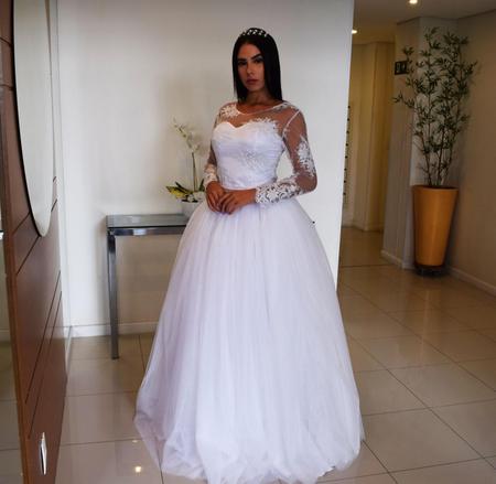 Vestido De Noiva Estilo Princesa Super Luxo Com Cauda Rendado Novidade (54,  Branco)