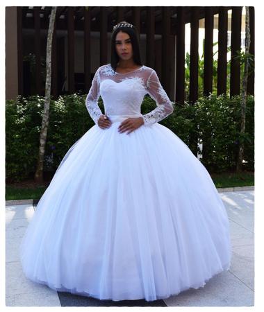 Vestido De Noiva ou 15 anos com saia princesa sem cauda Decote e