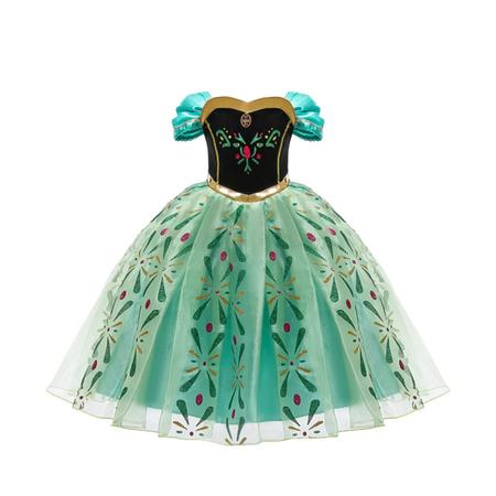 Imagem de Vestido de Princesa Verde Gelo para Meninas - Fantasia de Festa com Flores Bordadas