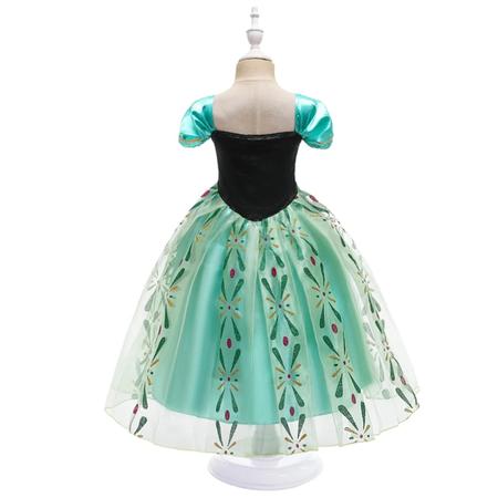 Imagem de Vestido de Princesa Verde Gelo para Meninas - Fantasia de Festa com Flores Bordadas