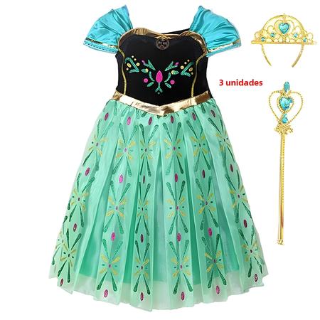 Imagem de Vestido de Princesa Verde Gelo para Meninas - Fantasia de Festa com Flores Bordadas