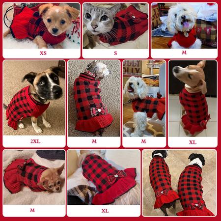 Imagem de Vestido de suéter para cães KYEESE, xadrez de Natal com gravata borboleta para cães