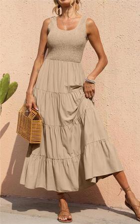 Vestido de verão maxi PRETTYGARDEN feminino com blusa de damasco Imagem de Vestido de verão maxi PRETTYGARDEN feminino com blusa de damasco