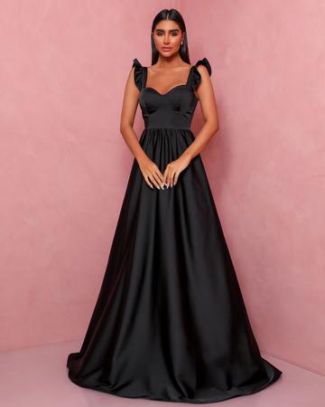 Vestido de cetim preto hot sale longo