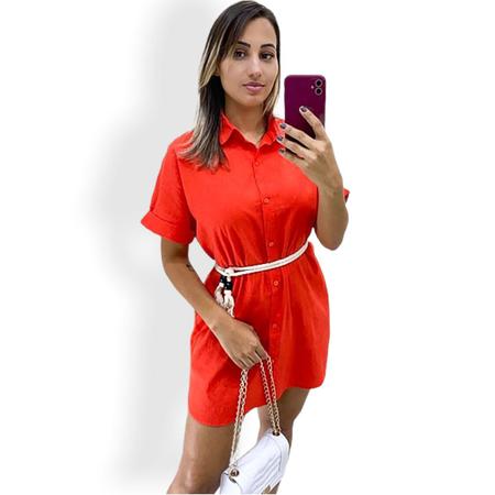 Vestido Estilo Camisa Feminino Manga Curta Alfaiataria Linho Curto