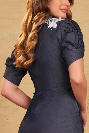 Imagem de Vestido estilo chemise tencel jeans bordados florais midi fascinius 