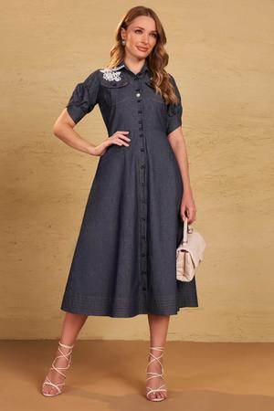 Imagem de Vestido estilo chemise tencel jeans bordados florais midi fascinius 