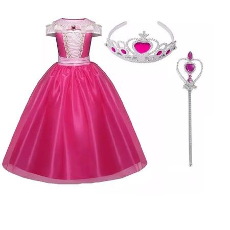 Imagem de Vestido Fantasia Aurora Bela Adormecida + Coroa E Varinha