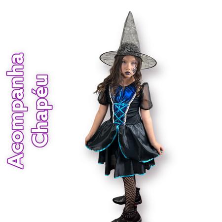 Fantasia Halloween Feminina Vestido De Bruxa Midi C/ Chapéu - H2