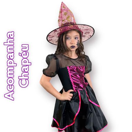 Fantasia Halloween Feminina Vestido De Bruxa Midi C/ Chapéu - H2