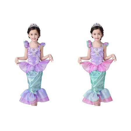 Imagem de Vestido Fantasia Carnaval Halloween Infantil Cosplay Temático Princesa Sereia Ariel