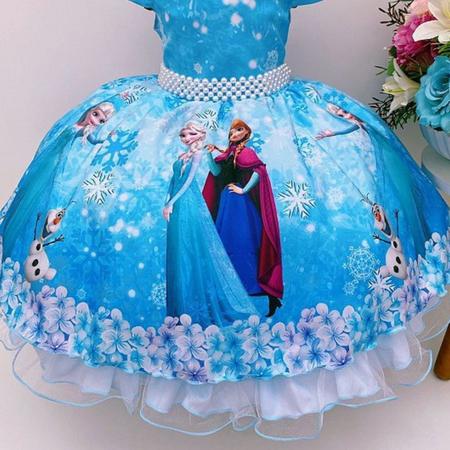 Fantasia Vestido Luxo Infantil Princesa Cinderela/Frozen C/Tiara (PP (1-2  ANOS))