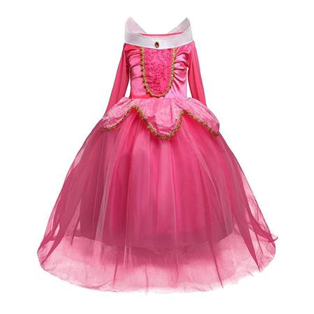 Vestido Fantasia Infantil Manga Longa Princesa Aurora Bela