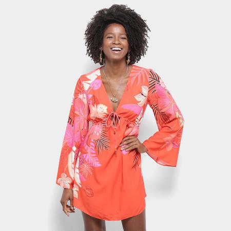Vestido Farm Curto Philipa Floral Manga Longa Vestido Feminino