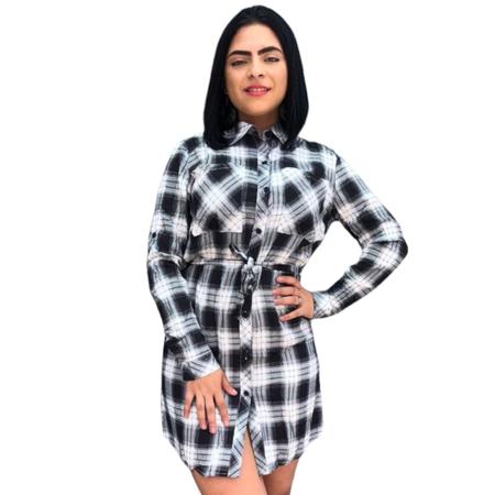 Vestido Feminina Xadrez La o Camis o Moda Chemise Anj Modas