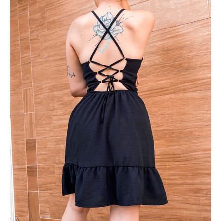 Imagem de Vestido feminino curtinho trançado nas costas laço na frente alça extra fina moda