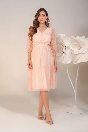 Vestido feminino Evasê Em Tule Rosê Tallin - Nitido Imagem de Vestido feminino Evasê Em Tule Rosê Tallin