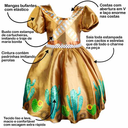 Imagem de Vestido Feminino Infantil Festa Junina Maria Bonita Com Bolsa e Tiara