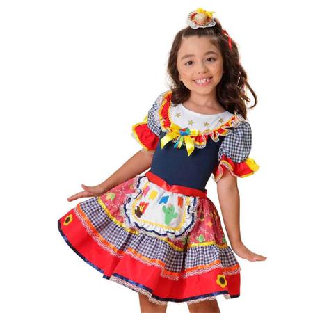 Vestido de festa junina infantil acinturado xadrez fantasias carol fsp